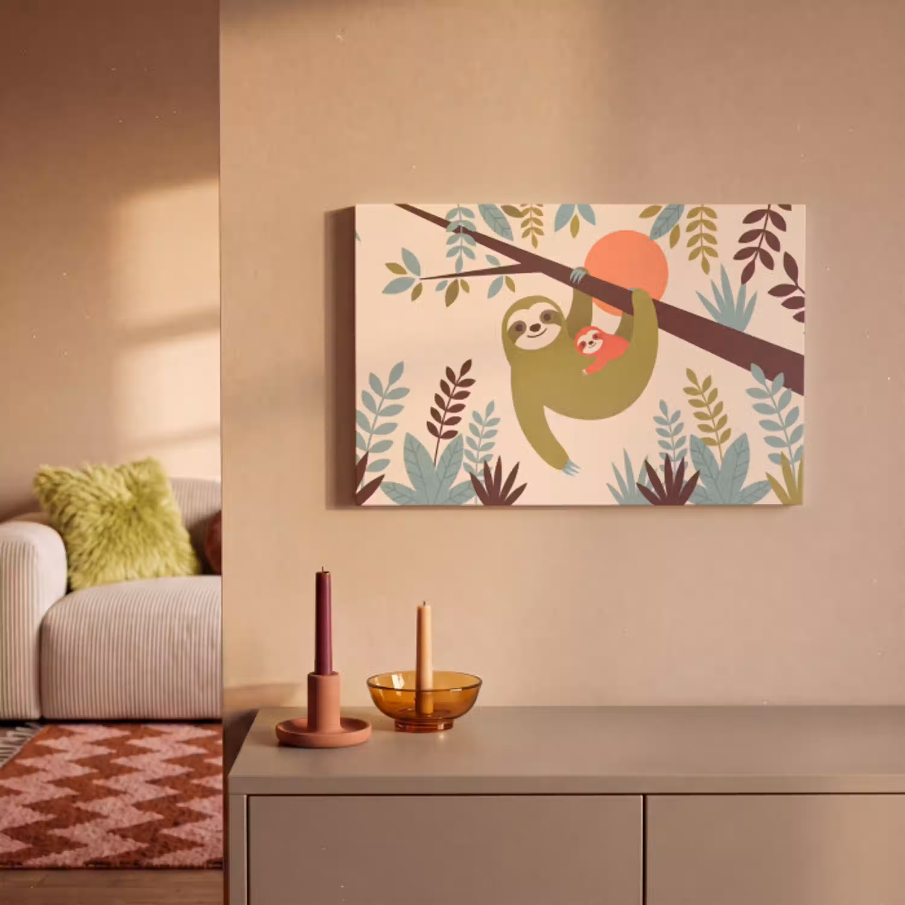 Dieren - Moeder - Baby - Natuur - Groen canvas 2cm klein -sfeer1