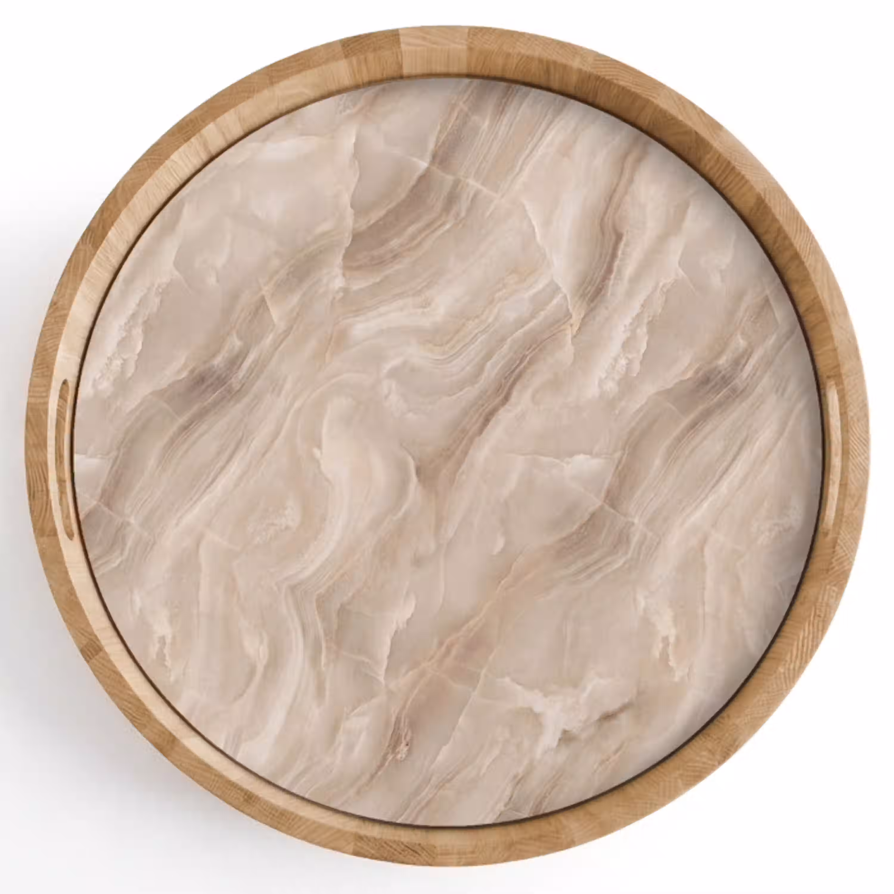 Steen - Golvend - Abstract - Beige Dienblad Rond middel -z3d_shopping