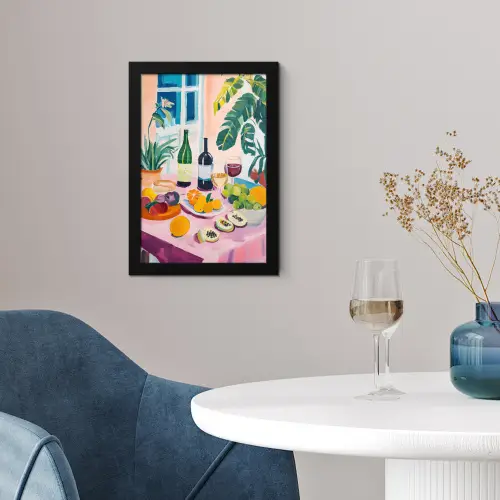 Tafel - Wijn - Fruit fotolijst zwart zonder passe partout klein -sfeer4