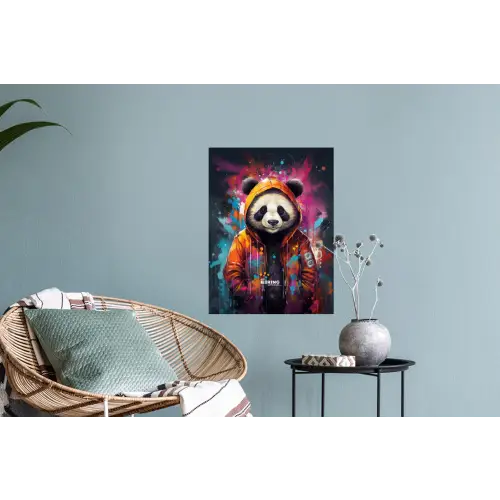 Panda met oranje jas en verfspetters Muursticker klein -plant
