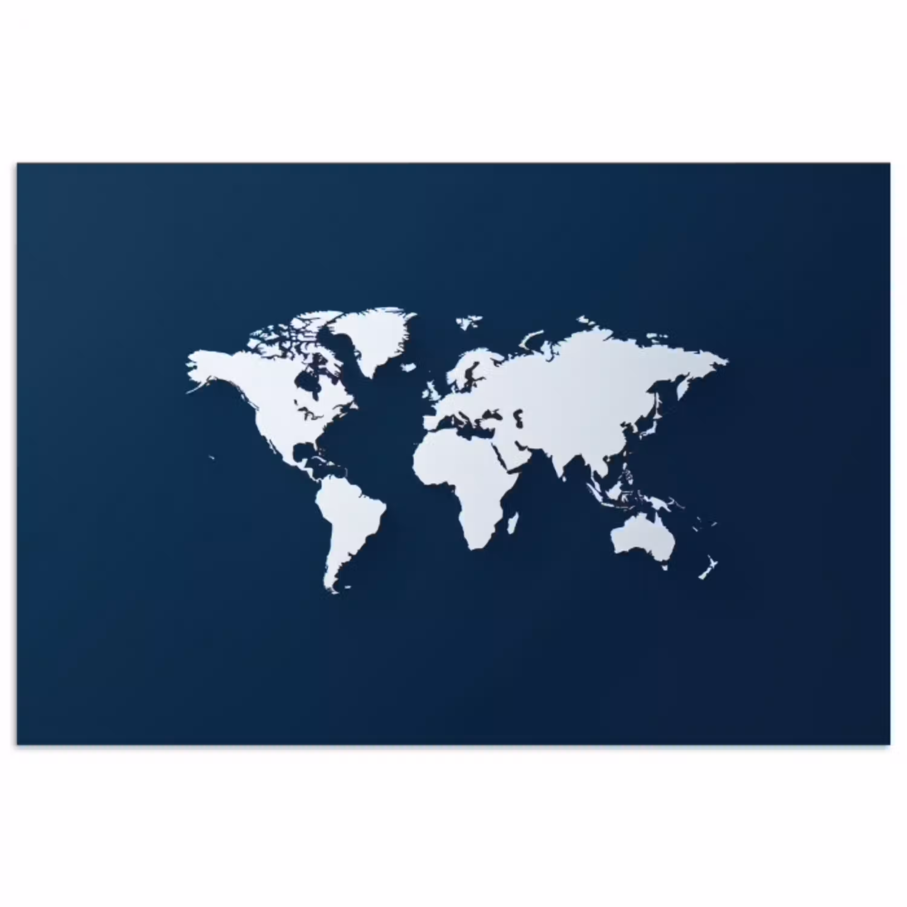 Blauw - Wereldkaart - Modern - Wit poster papier klein -3d