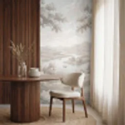 Rivierlandschap - Bergen - Natuur - Vintage - Beige Behang Vlies klein -sfeer1