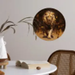 Leeuw - Geschilderd - Abstract - Goud Wandcirkel behangsticker klein -sfeer3