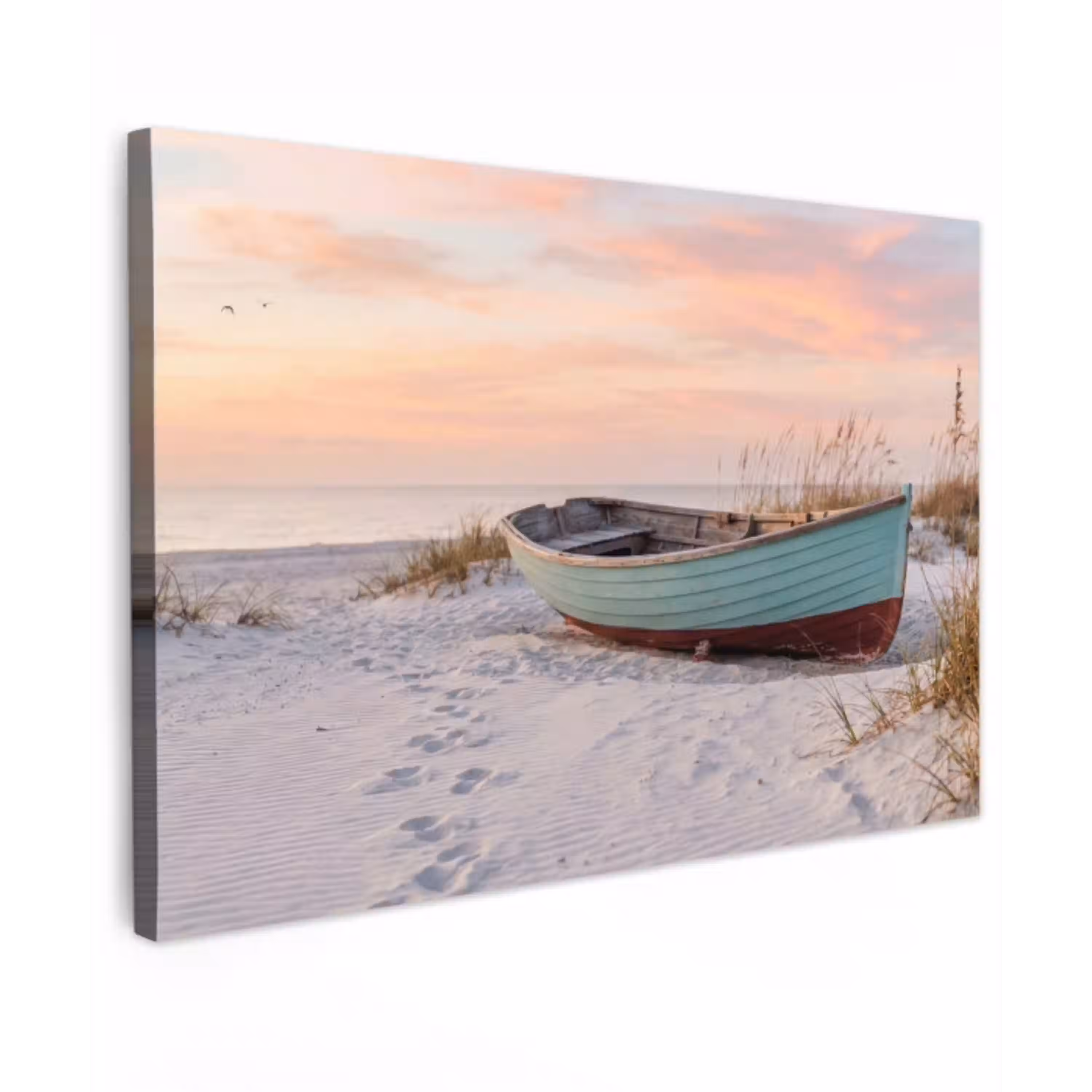 Rustiek - Roeiboot - Zandstrand Tuinposter op houten frame 2 cm dik klein -3d