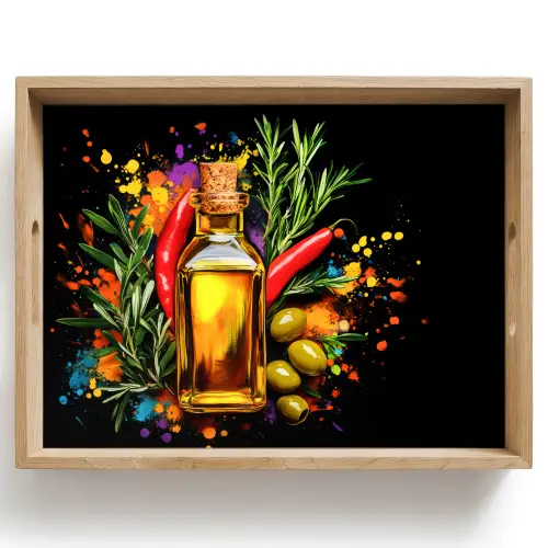 Olijfolie - Graffiti - Peper - Olijven - Modern Dienblad Rechthoek middel -z3d_shopping