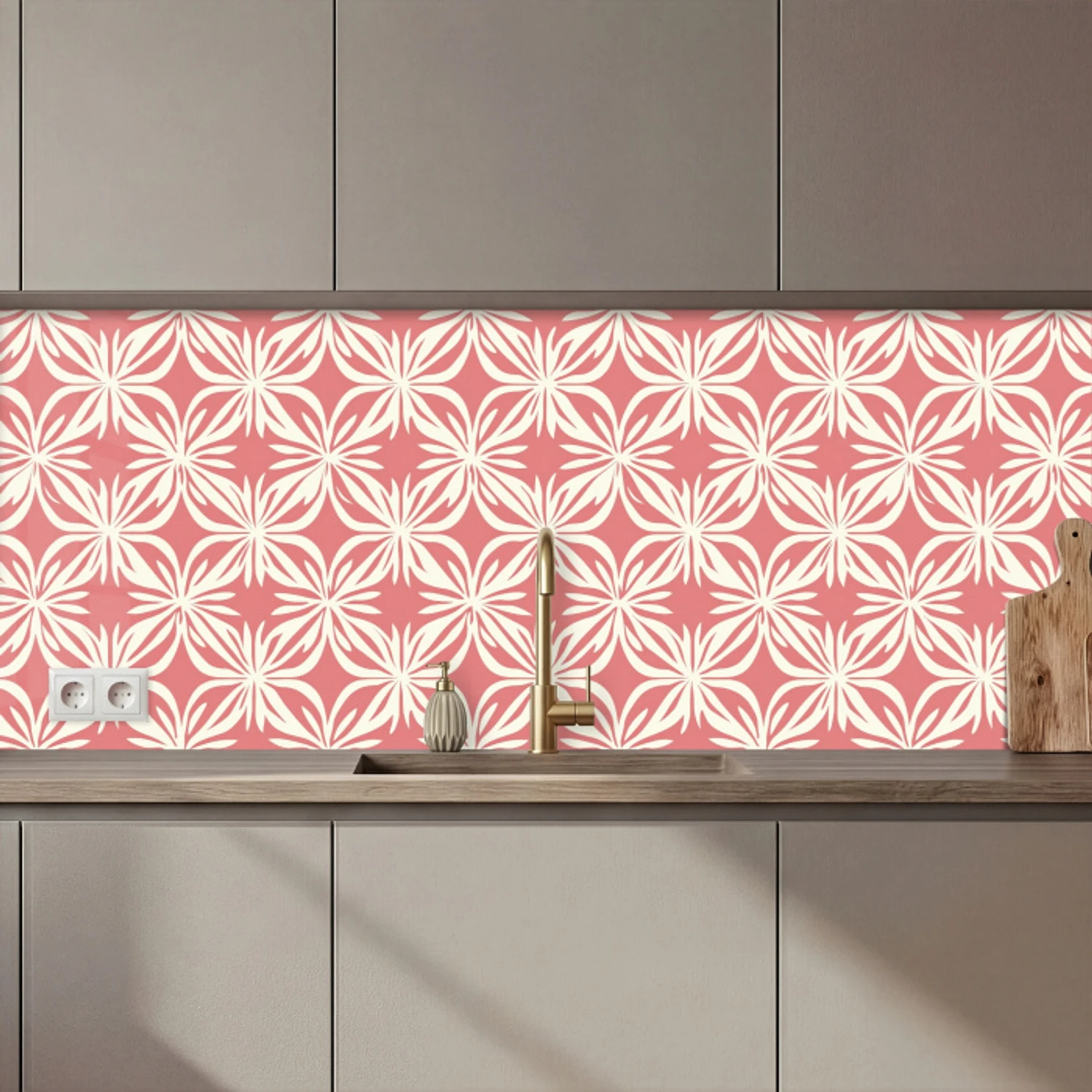 Roze - Bloemenmotief - Wit - Modern keuken achterwand 2 middel 871 zz_3dshopping