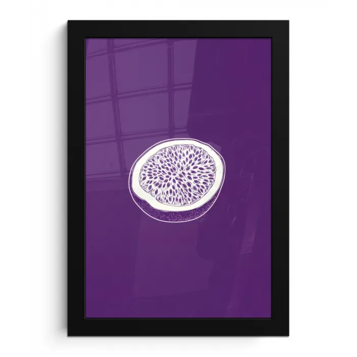 Passievrucht - Zaadjes - Paars - Minimalistisch fotolijst zwart zonder passe partout klein -3d