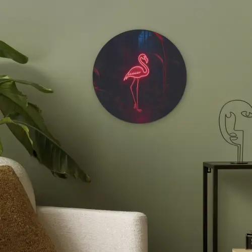 Flamingo - Roze - Neon - Licht Akoestische PET Vilt - Rond klein -sfeer2