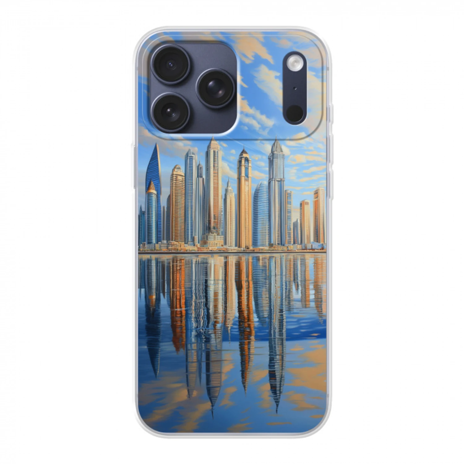 Skyline - Wolkenkrabbers - Water - Blauw Telefoonhoesje iPhone 17 Pro Max klein -3d