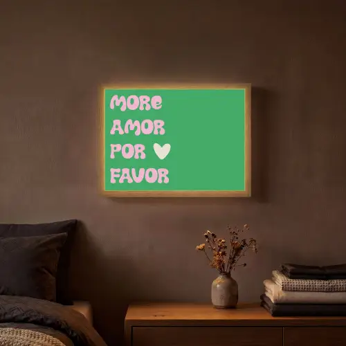 Amor - Valentijn - Groen - Tekst Light Box met batterij (Wandlamp) middel -sfeer4