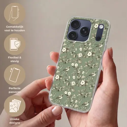 Botanisch - Vogels - Groen Telefoonhoesje iPhone 17 Pro klein 878 -sfeer3_NL
