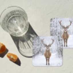 Hert - Winter - Bos - Natuur - Wit onderzetter kurk middel -sfeer4
