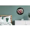 Bloemen - Roze - Zwart - Flora - Botanisch Wandcirkel aluminium klein -slaapkamer