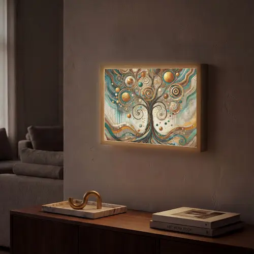 Levensboom - Boom - Abstract - Modern Light Box met batterij (Wandlamp) middel -sfeer1