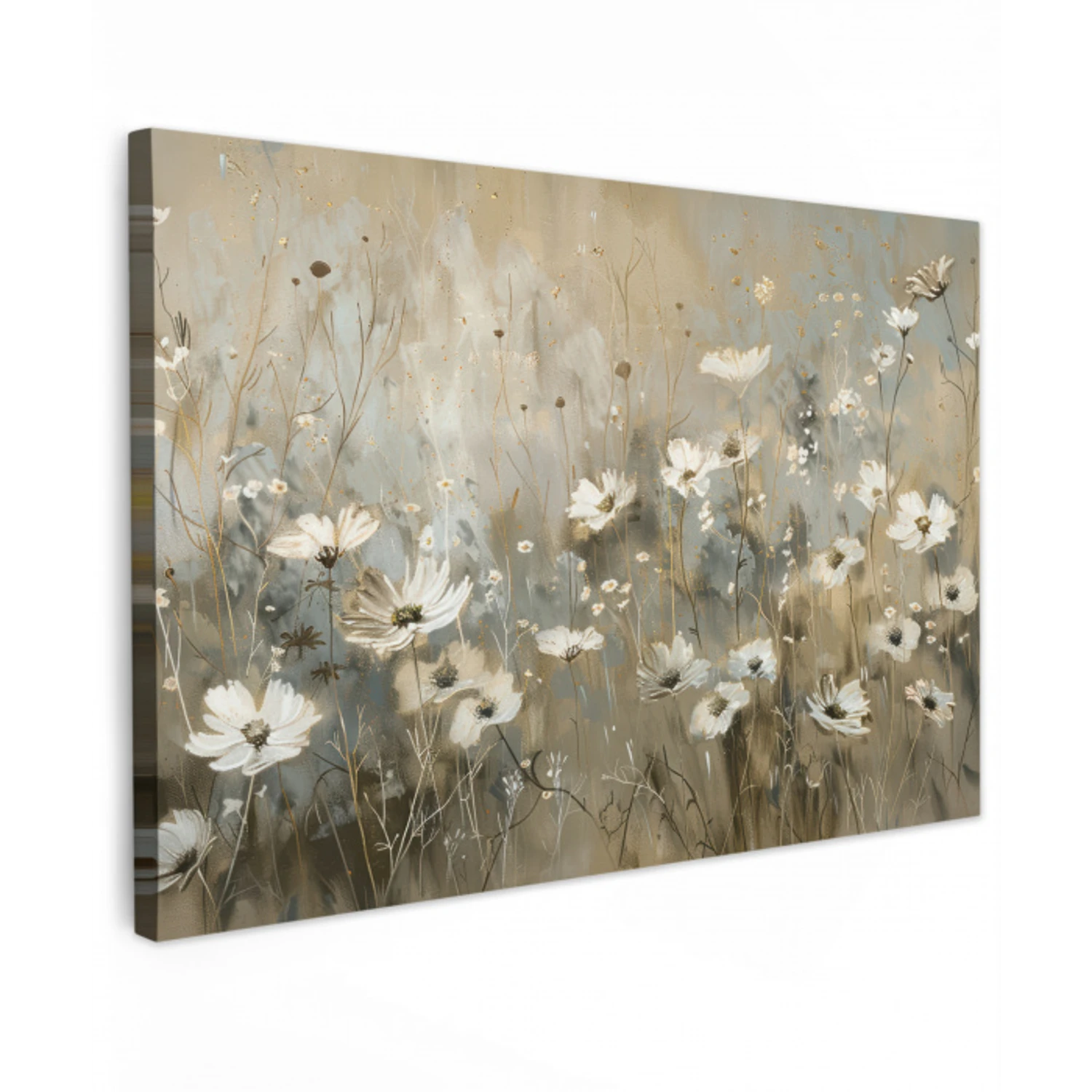 Bloemen - Wit - Natuur - Grijs - Modern canvas 2cm klein -z3d
