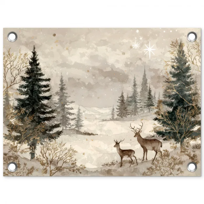 Bos - Herten - Winter - Sneeuw tuinposter los doek klein -3d