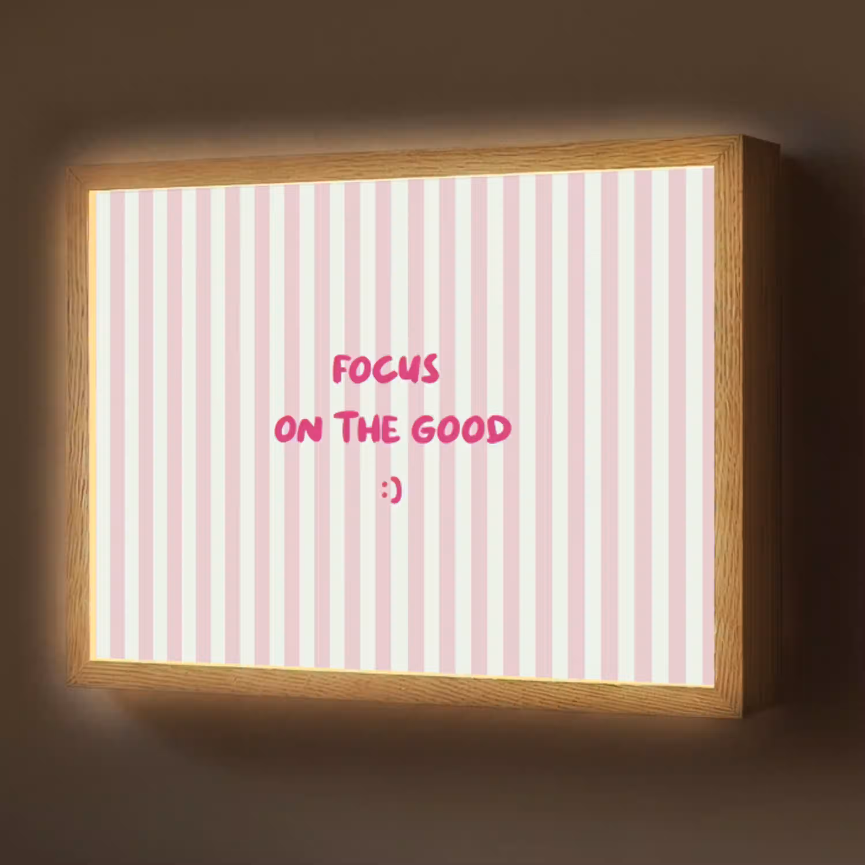 Focus on the good - Strepen - Roze - Smiley Light Box met batterij (Wandlamp) middel -z3d_website