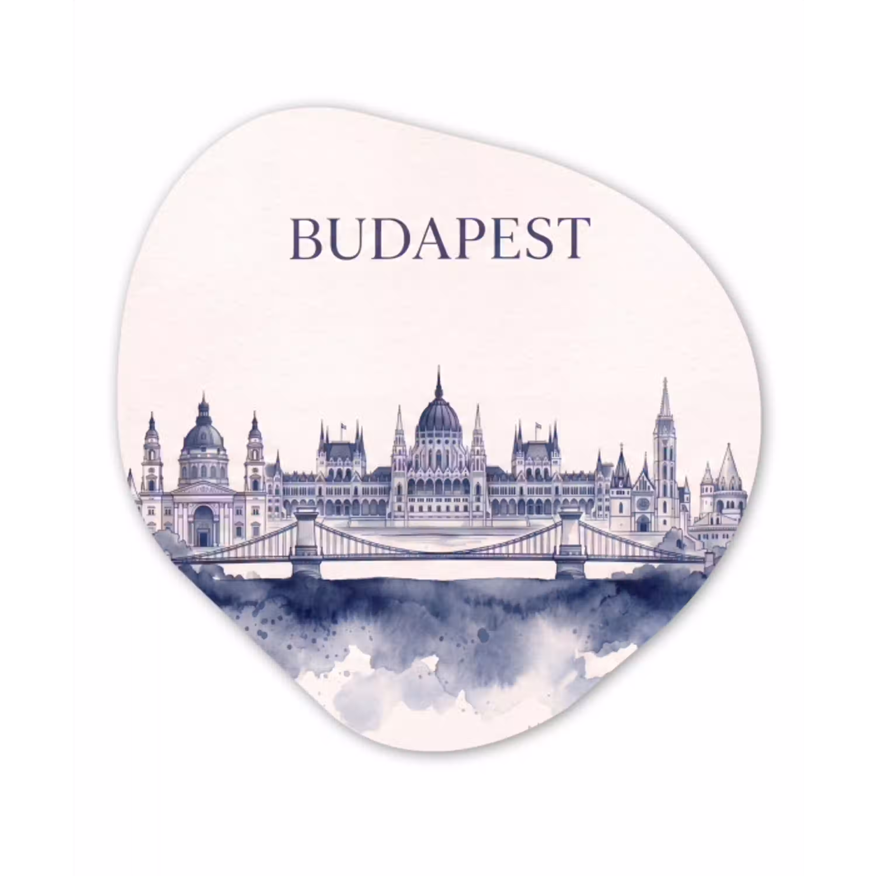 Boedapest - Skyline - Architectuur - Aquarel - Blauw Wandcirkel Organisch Aluminium middel -3d