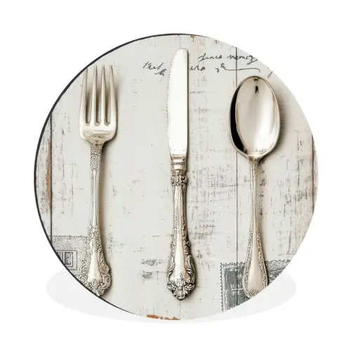 Zilver - Bestek - Hout Wandcirkel aluminium klein -3d
