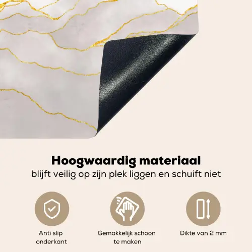 Marmerlook - Grijs - Goud - Chic - Marmer Inductie beschemer met haakjes klein -ky-onderkant-nl
