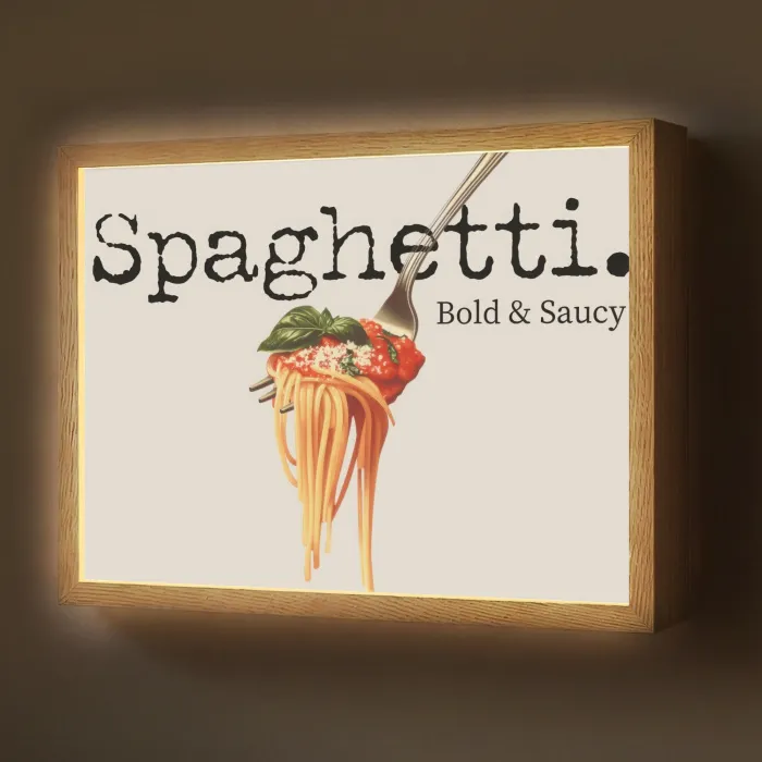 Spaghetti - tomatensaus - Parmezaanse kaas Light Box met batterij (Wandlamp) middel -z3d_website