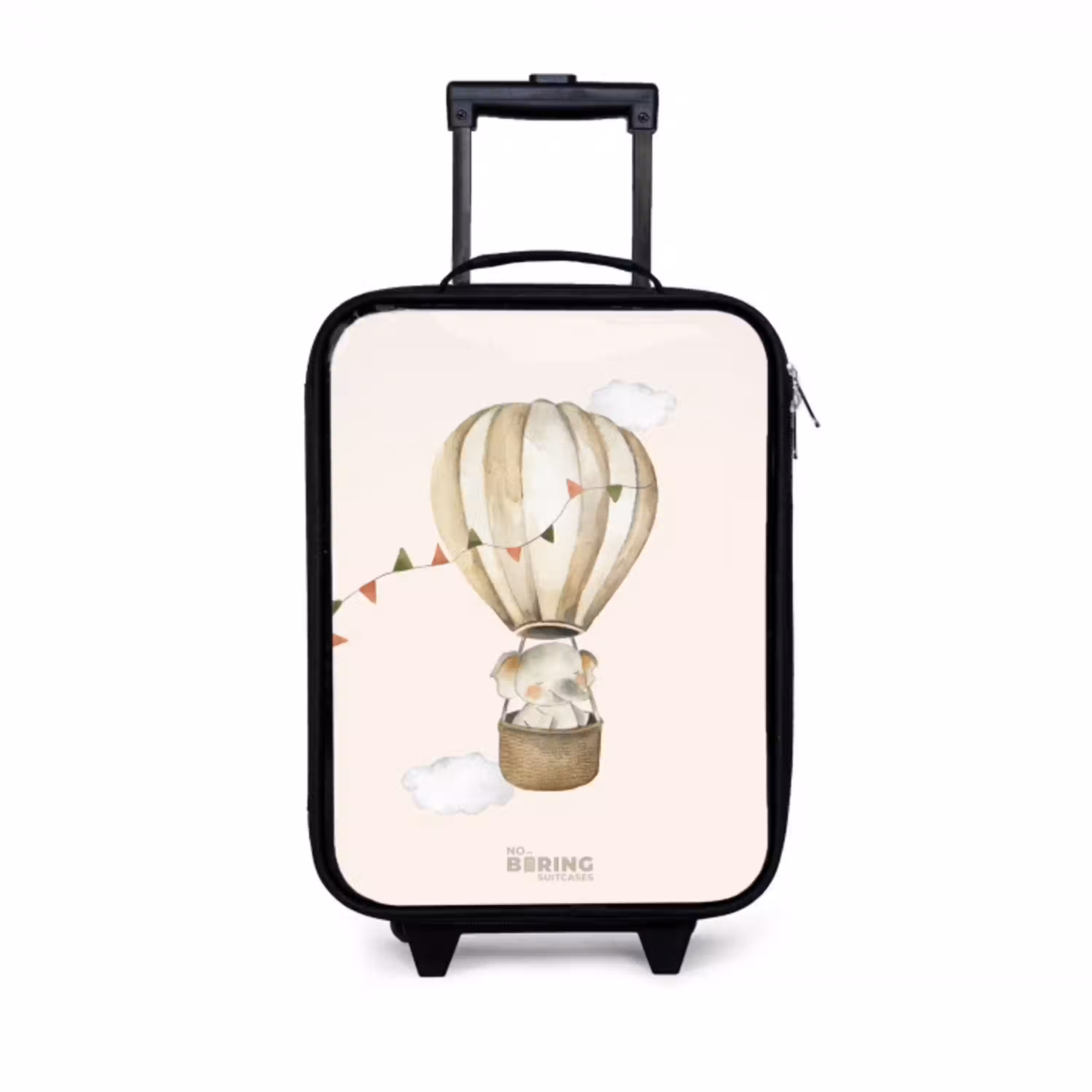 Olifant in een luchtballon Kinderkoffer - Zwart klein -3d
