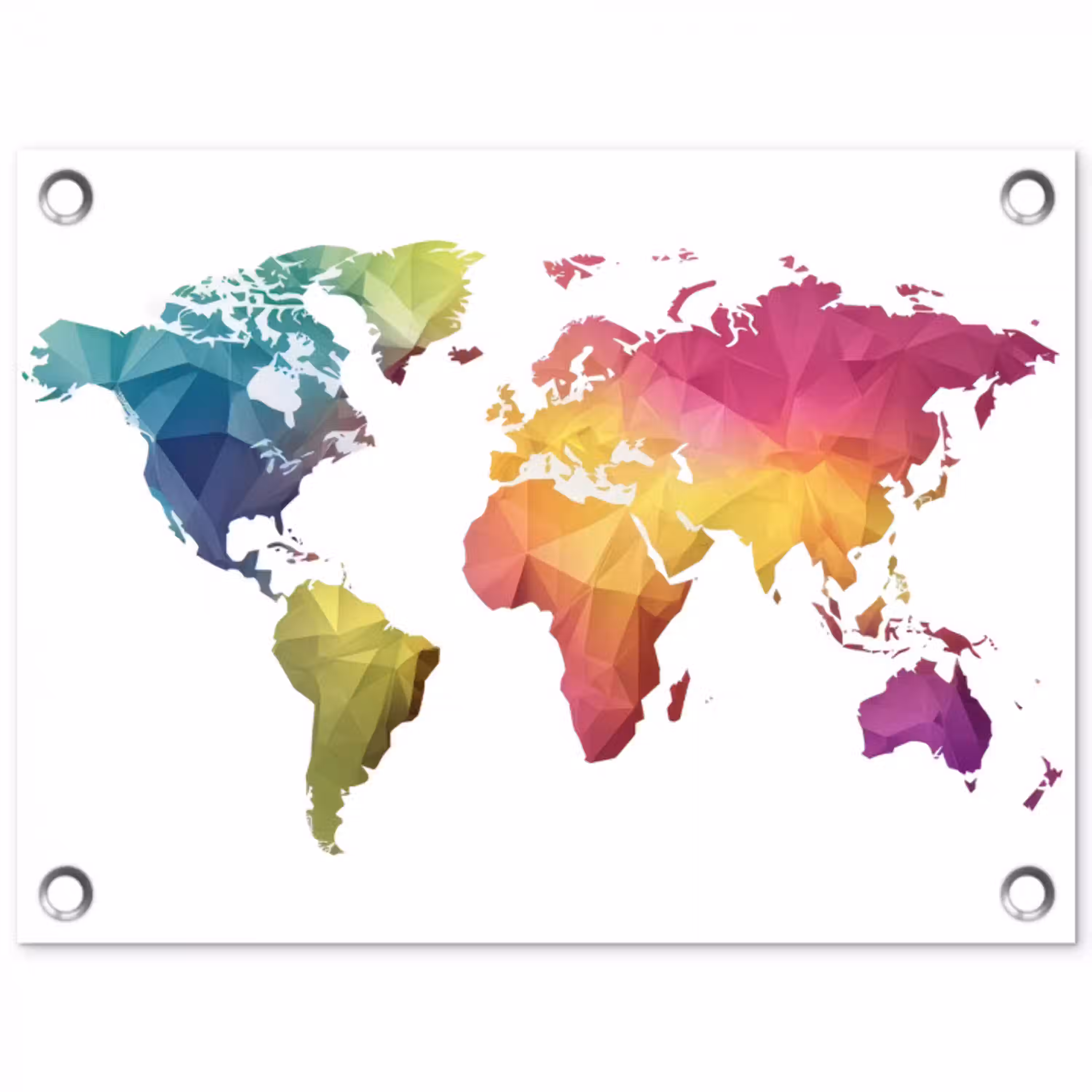 Wereldkaart - Regenboog - Wit tuinposter los doek klein -3d