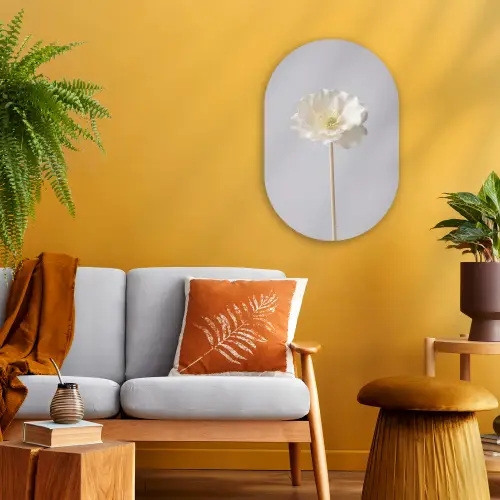 Bloem - Minimalistisch -Wit Wandcirkel Ovaal Forex klein -sfeer4