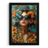 Vrouw - Bloemen - Oranje - Blauw - Modern fotolijst zwart zonder passe partout klein -3d