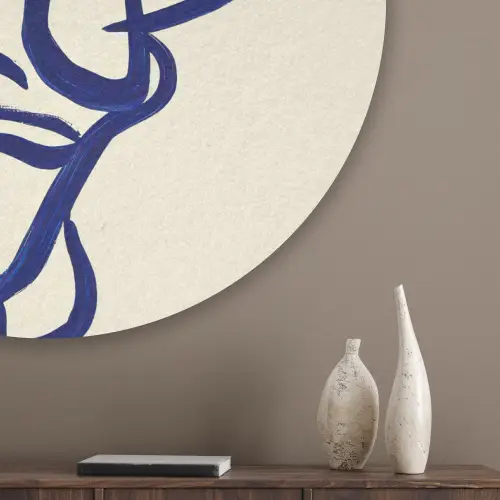 Lijntekening - Overlappende gezichten - Donkerblauw Akoestische PET Vilt - Rond klein -sfeer5_closeup