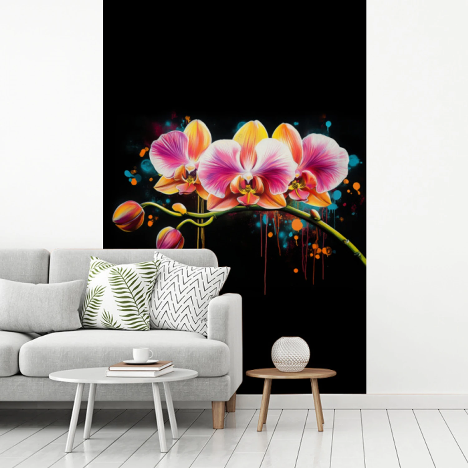 Orchidee - Graffiti - Kleurrijk - Bloemen - Abstract fotobehang vinyl groot -woonkamer