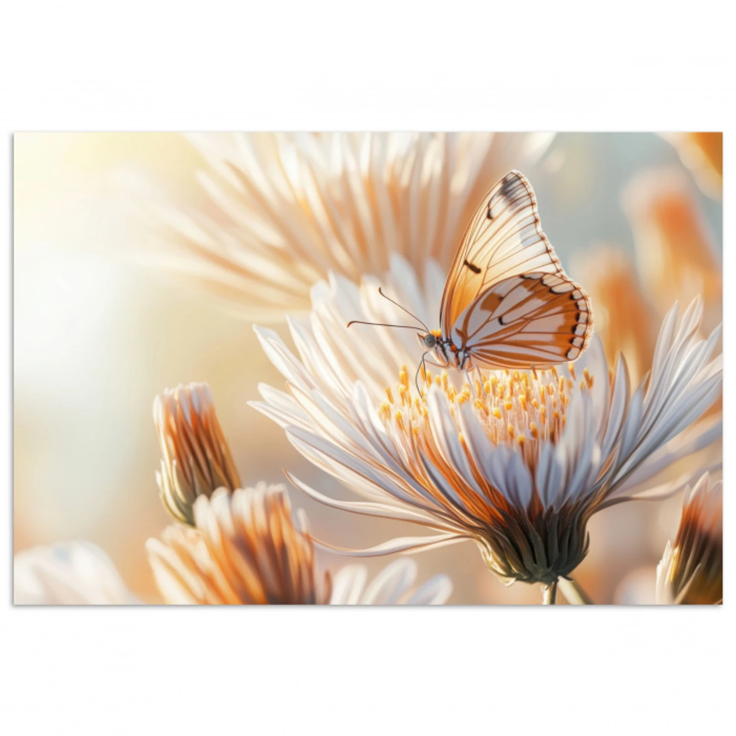 Vlinder - Bloem - Oranje poster papier klein -3d
