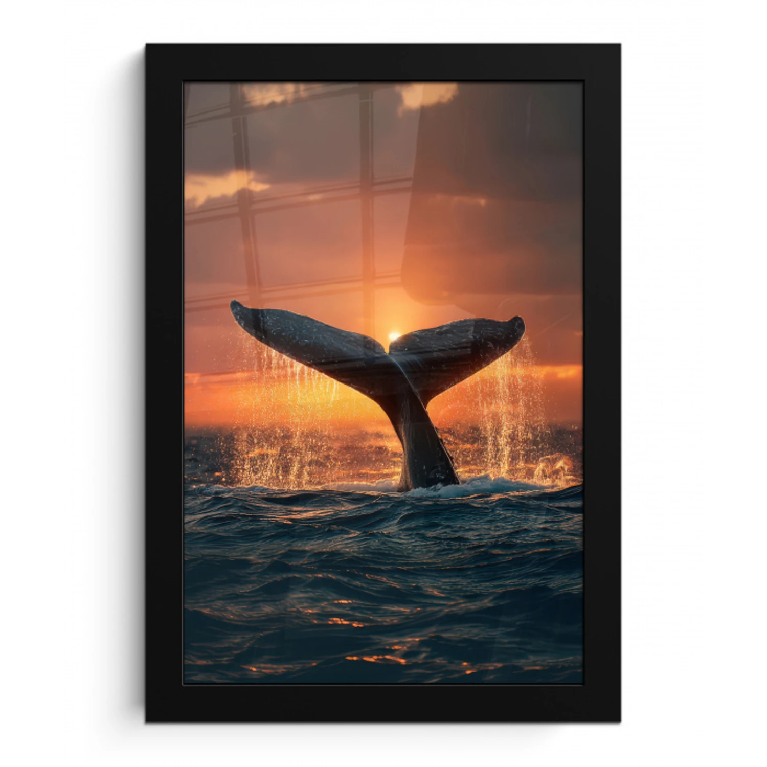 Walvis staart - Water - Zonsondergang fotolijst zwart zonder passe partout klein -3d