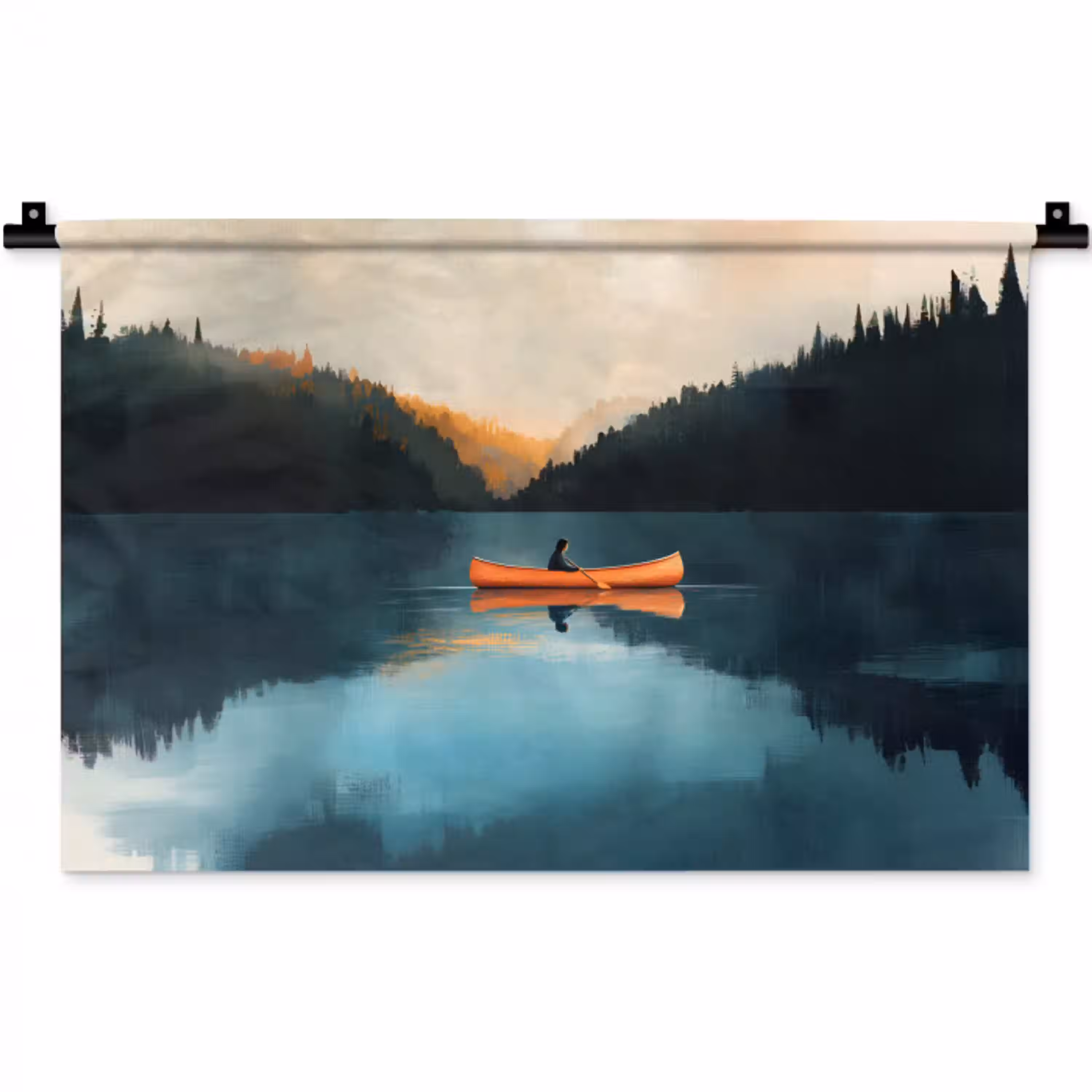 Bossen - Meer - Kano - Oranje Wandkleed katoen klein -zz3d