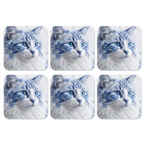 Kat - Patroon - Blauw onderzetter kurk middel -3d
