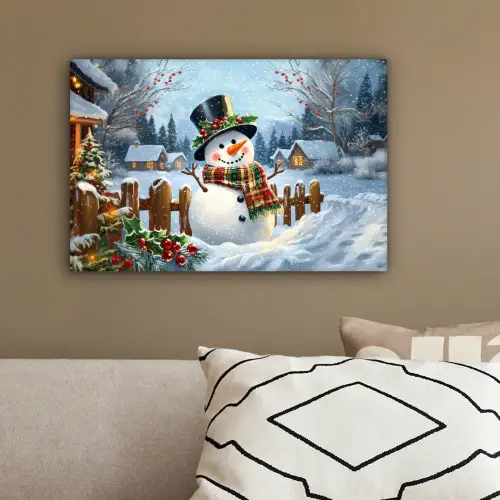 Sneeuwpop - Winterdorp - Kleurrijk canvas 2cm klein -sfeer3