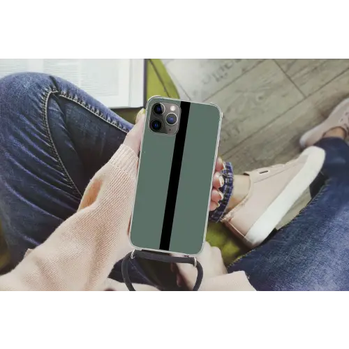 Groen - Zwart - Streep - Minimalistisch Hoesje iPhone 12 Pro met koord klein -hand