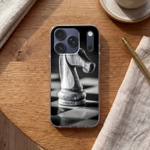 Paard - Hout - Schaalbord - Zwart Telefoonhoesje iPhone 17 Pro klein -sfeer1