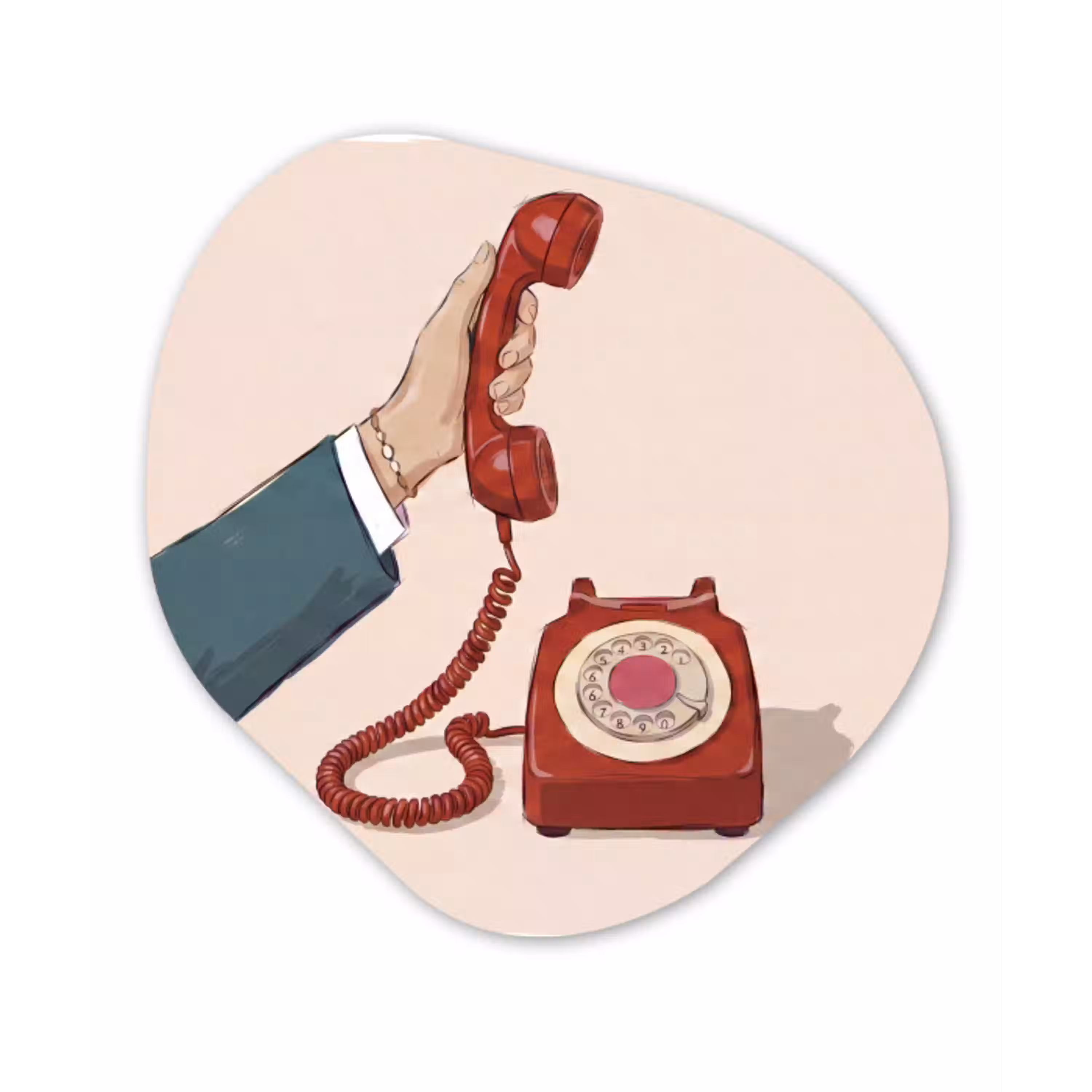 Telefoon - Hand - Vintage - Communicatie - Rood Wandcirkel Organisch Aluminium middel -3d