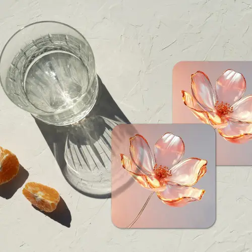 Glazen - Bloem - Roze onderzetter kurk middel -sfeer4