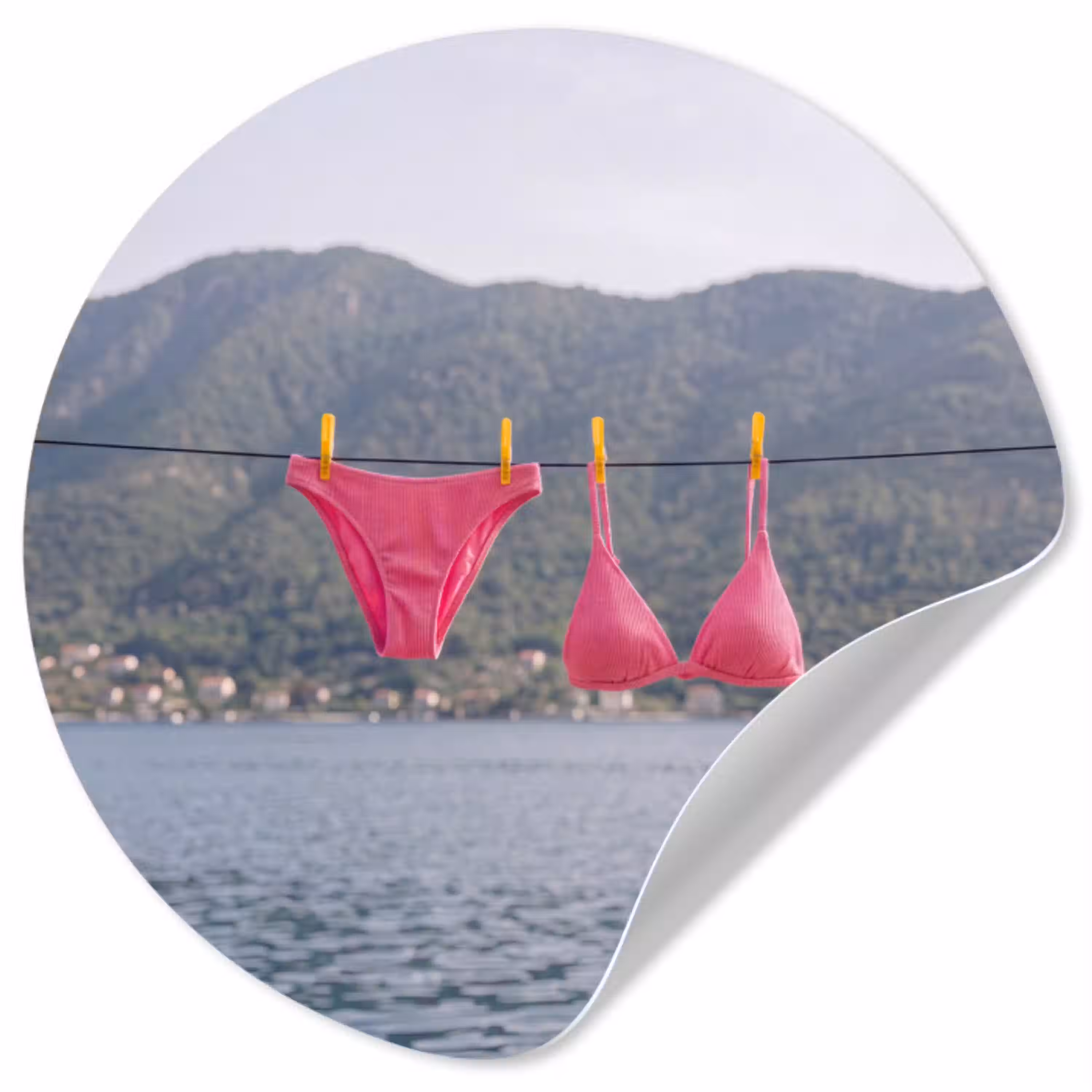 Kleding - Badkleding - Waslijn - Zomer - Roze Wandcirkel behangsticker klein -3d