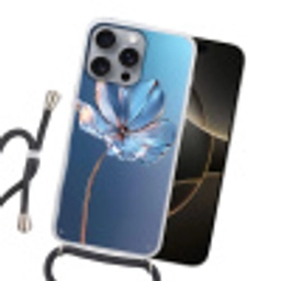 Blauw - Bloem - Glazen - Sierlijk Hoesje iPhone 16 Pro Max met koord klein -sfeer1