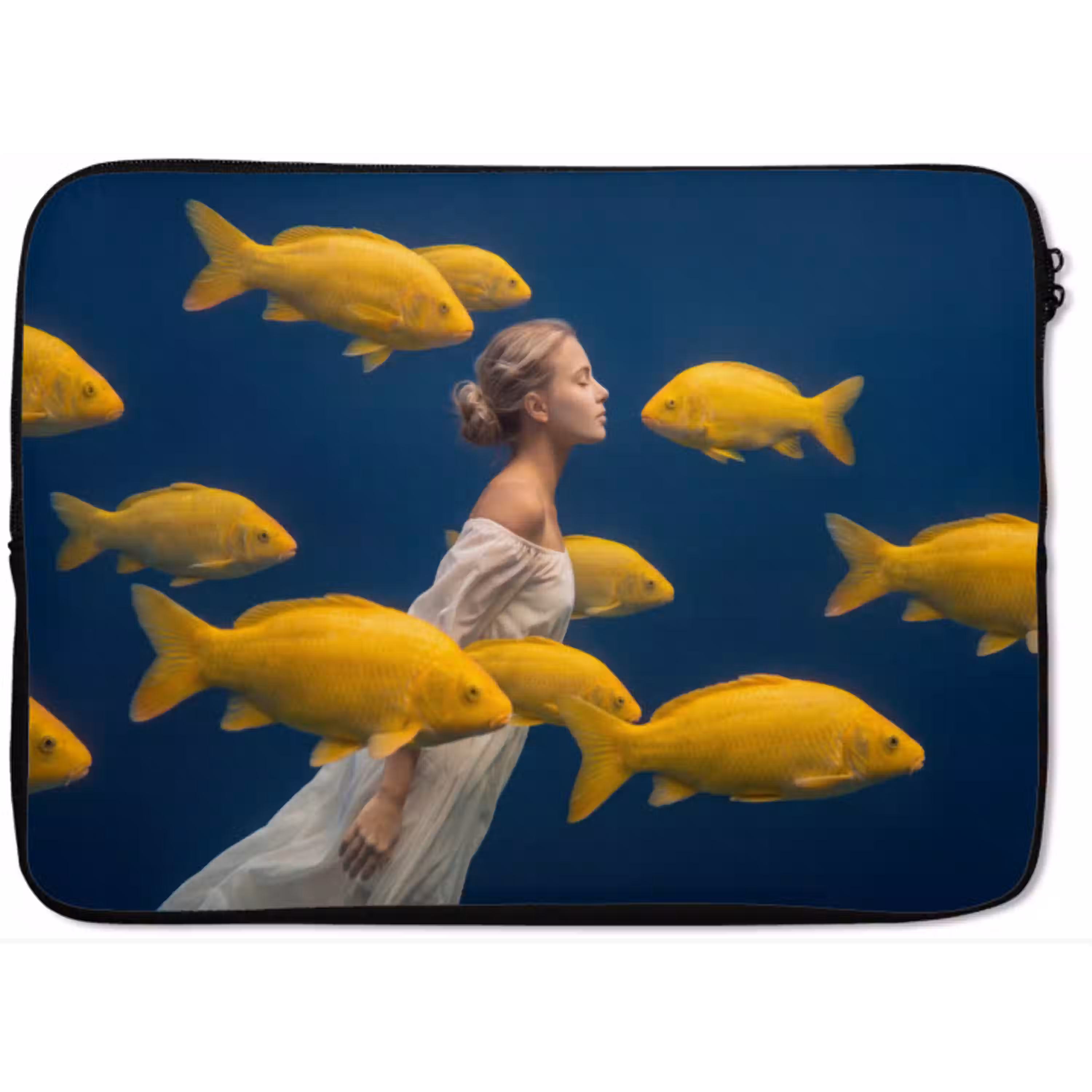 Vrouw - Vis - Water - Natuur - Geel laptophoes neopreen klein -zkaufland3dotto