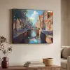 Stad - Gracht - Zon - Fietsen Textielframe zwart klein -sfeer3