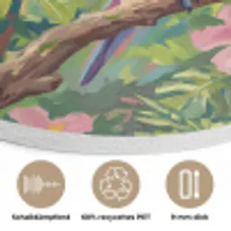 Papagaai - Hibiscusbloemen - Kleurrijk Akoestische PET Vilt - Rond klein -closeup_DE