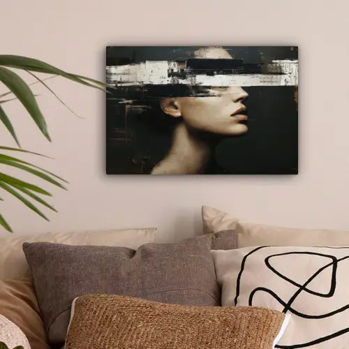 Gezicht - Vrouw - Zwart - Abstract canvas 2cm klein -sfeer1