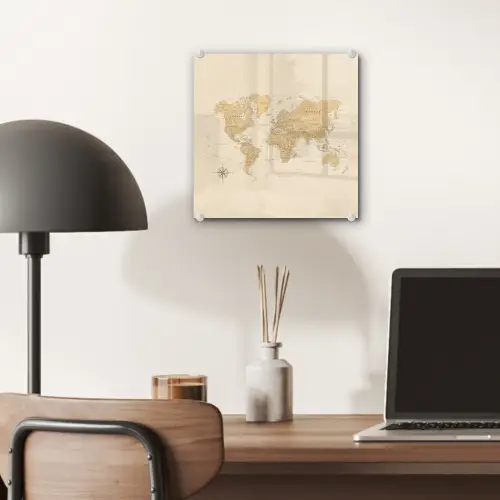 Wereldkaart - Realistisch - Beige plexiglas 5mm klein -sfeer6