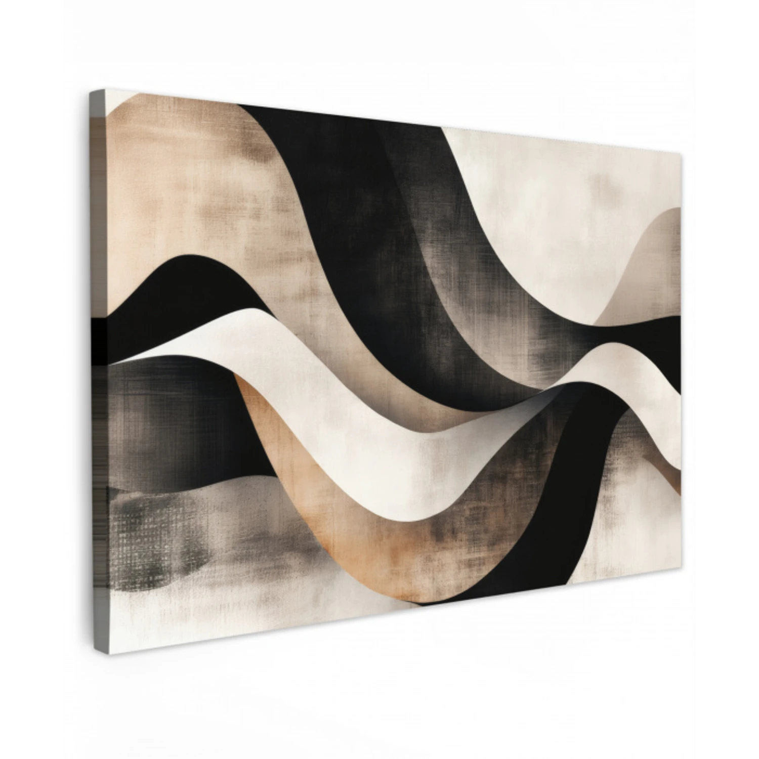 Abstract - Golven - Zwart - Verweerd Tuinposter op houten frame 2 cm dik klein -3d
