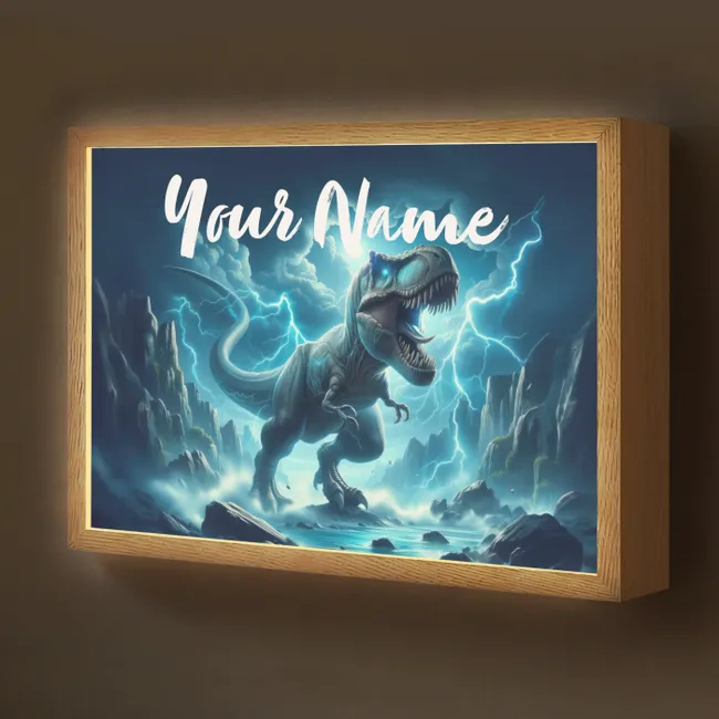 Lightbox - Kids' Wall Lamp with Name -. Dino - Blue - Boys