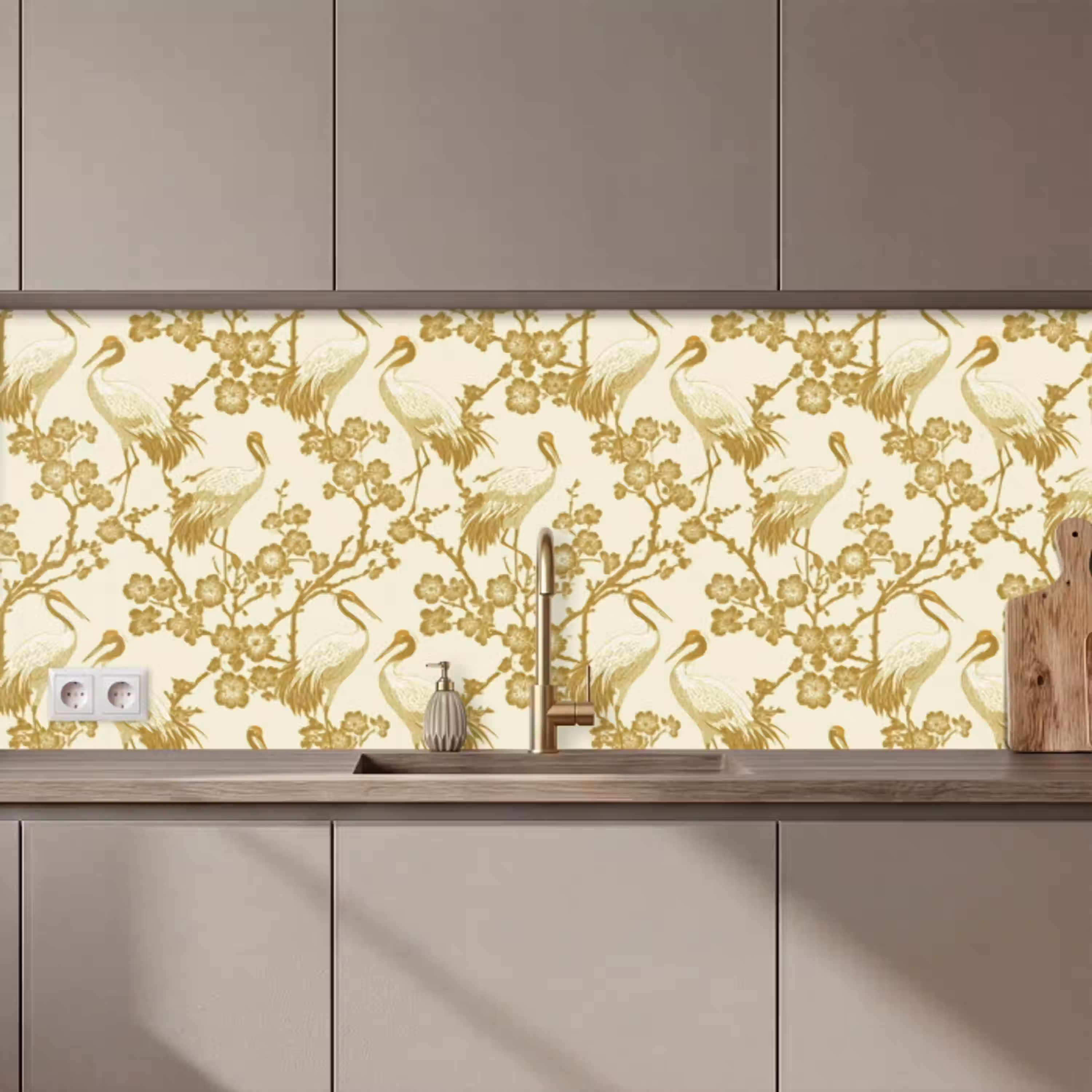 Kraanvogels - Kersenbloesem - Goud keuken achterwand 2 middel 871 zz_3dshopping